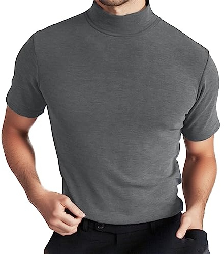 Men's T Shirt Short Sleeve Basic Mock Turtleneck Casual Slim Fit Undershirt Pullover Thermal Wool Solid Tops Loung Wear Christmas Birthday Gifts White Mens Cold Weather Running Smart Design Tee Tshirt