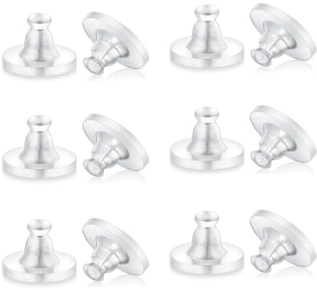 MUNZE Tuercas Pendientes De Silicona Hipoalergénica, 12 Piezas, Color Transparente, 10mm De Largo X 6Mm De Ancho, Repuesto Para Colgantes