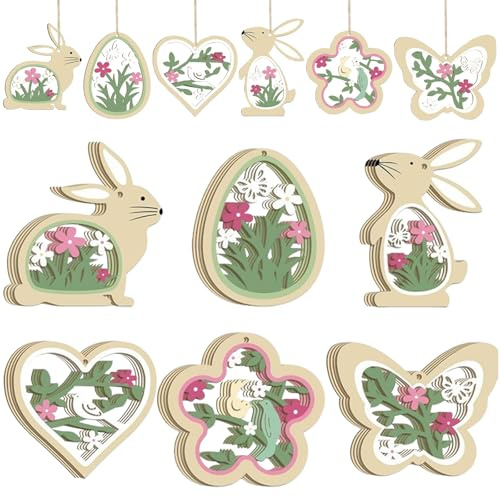 FAINCA 24 Pezzi Coniglietto Decorativo da Appendere Decorazioni Pasquali in Legno Decorazione in Legno con Foro Ciondoli Albero Pasqua Decorazioni Sospese per Soggiorno Camera da Letto (Verde)
