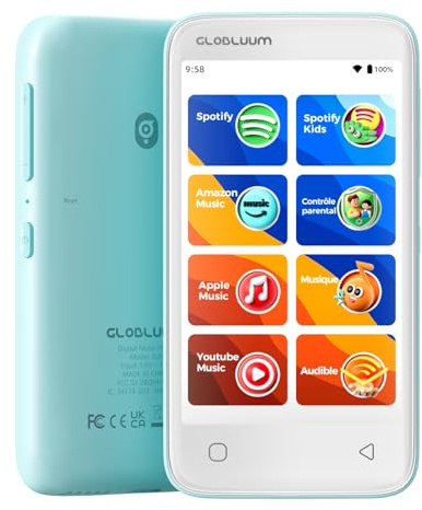 Globluum – Lecteur MP3 pour Enfants avec contrôle Parental, accès à Spotify et Audible, 16 Go, Bluetooth et Wi-FI (Vert Menthe) FR