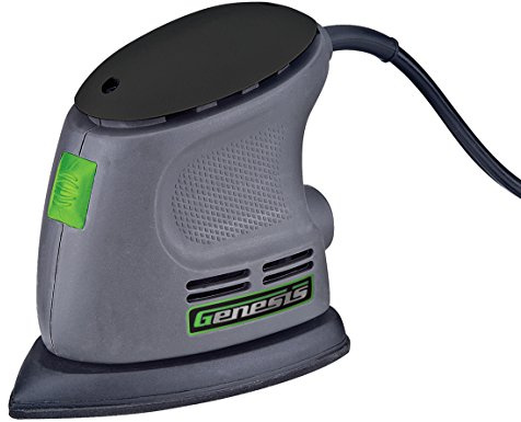 Genesis Detail Palm Sander with Palm Grip, Vacuum Port, Hook-and-Loop System, Dust-Proof Power Switch, and Sandpaper (GPS080)