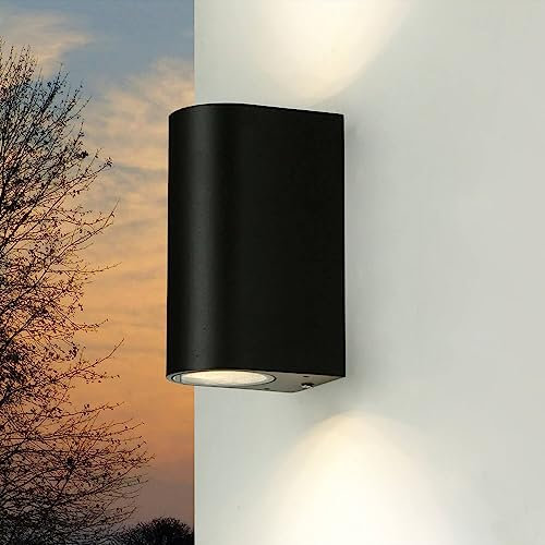 Wandlampe Aussen, Up Down Leuchte Außen, Wandleuchte Schwarz, B:6,8 cm, IP44, wetterfest, 2-flammig, Eingang, Terrasse, Balkon, Modern, Outdoor Wandleuchte GU13