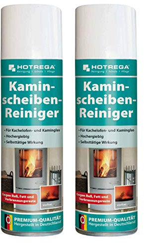 HOTREGA Kaminscheibenreiniger 2x 300ml | Selbsttägiger Kaminglasreiniger | Löst Ruß, Rauchharz & Fett selbsttätig und rückstandsfrei