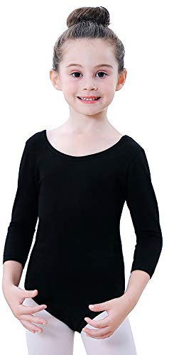 Soudittur Body Danza Bambina Balletto Body Leotards Costumi Cotone 3/4 Maniche Lunghe (Nero, Tag 110(Height: 105-115 cm))