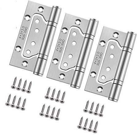 3pcs 4Inch Home Door Hinges Ball Bearing Small Flush Hinge Non-Mortise Stainless Steel Brushed Nickel Smooth and Silent Movement Replacement Ball Bearing Mute (Silver)