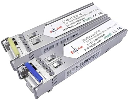 Elfcam® - Lot de 2 Module SFP 1,25G, Connecteur Câble à Fibre Optique Monomode LC/UPC, 10KM DDM, TX 1310nm / RX 1550nm et TX1550nm / RX1310nm