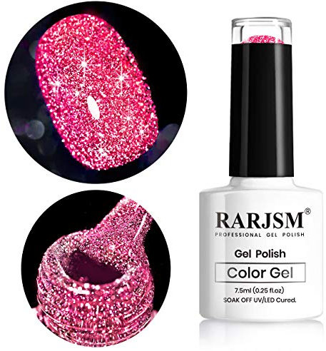 RARJSM Diamond Pink Glitter Nail Gel Polish,Glitter Gel Nail Polish,Bright Hot Pink Sparkle Nail Gel Soak off Requires Drying Under UV LED Lamp Nail Beauty Art Design Salon DIY Home 1Piece 7.5ML