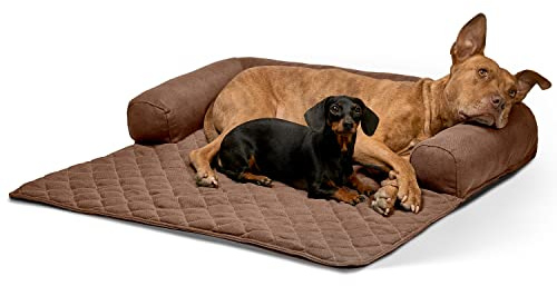 Lous Sofaschutz Hund – Hundedecke Sofa Hundebett Couch – Handgefertigte Hundematte mit Rand – Waschbar bis 90 Grad und besonders kuschlig – Größe: XL ca. 117x97x15cm (Braun)
