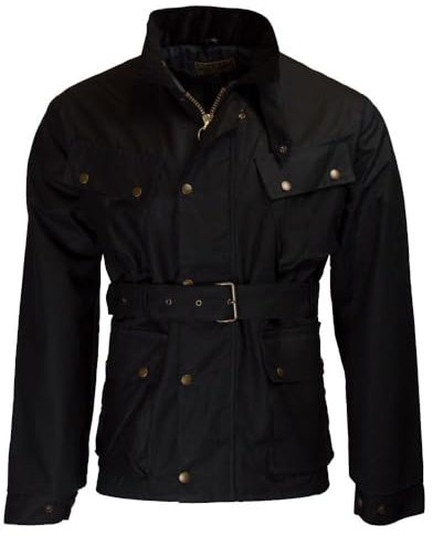 WALKER AND HAWKES - Giacca da moto Wax Explorer da uomo, Nero , L