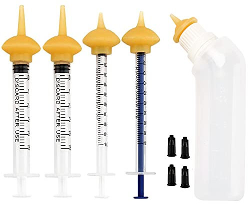 Gufastoe Haustier Fütterung Silikon Nippel mit Flasche und Spritzen für Welpen Hund Katze oder andere Haustiere (Modell 1)