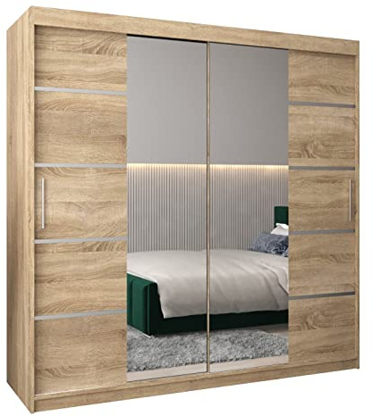 ABIKSMEBLE Armoire Verona 4 avec Porte Coulissante et Miroir - Dressing pour Chambre Adulte - Penderie Vêtements - Garde-Robe - Placard 2 Portes - Closet - 200/200/62 (L/H/P)