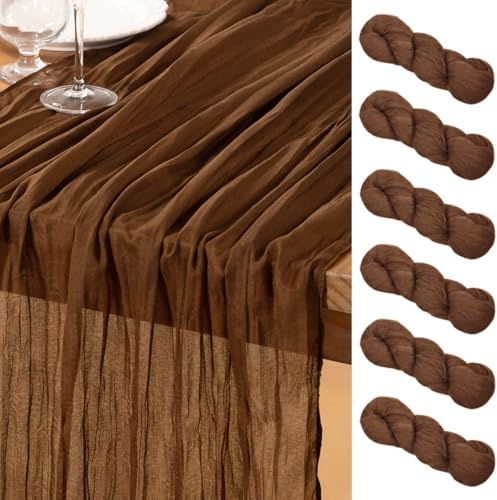 DeZerlor Lot de 6 chemins de Table en étamine Marron - 304,8 cm - Décorations de Table d'automne pour Thanksgiving, Mariage, fête prénatale, goûter