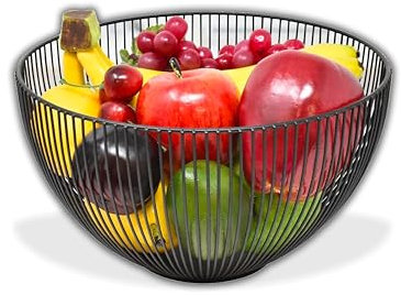 IPEA Cesta de Frutas de mesa de Metal – Diseño Moderno y Elegante – Frutero Cesta para Frutas, Frutas Cítricas, Nueces, Alimentos – Porta Frutas de Centro de Mesa Abierto - Color Negro