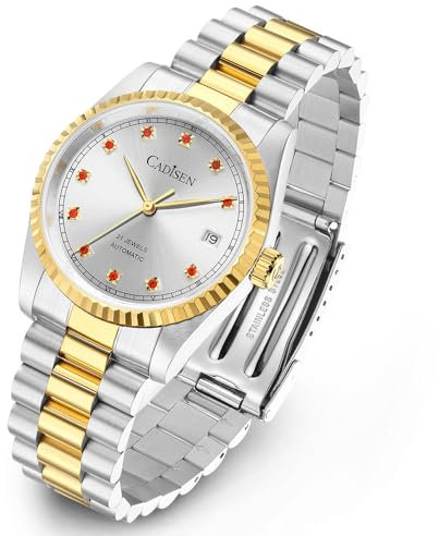 CADISEN Automatik Uhr Herren Mit Gangreserve Mechanische Edelstahl Saphirglas Schriften Homage (weiß)