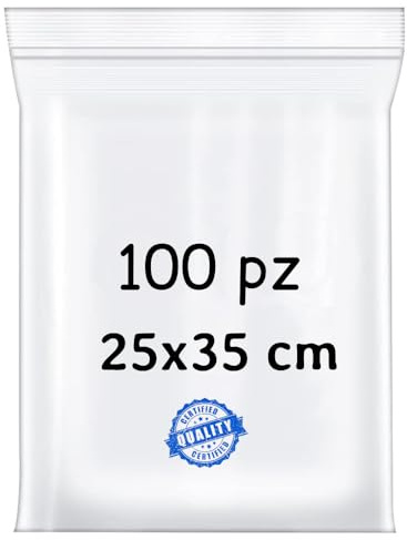 BUY SAFE - Sacchetti Plastica Richiudibili, Sacchetti Ermetici per Alimenti, Vestiti e Oggetti con Chiusura a Cerniera, Buste Trasparenti Richiudibili Resistenti e Riutilizzabili, 25x35-100 Pz
