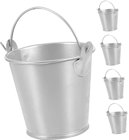 IMIKEYA 5 Kleine Verzinkte Metalleimer aus Zinn mit Griffen Kleiner Pflanztöpfe für Sukkulenten und Dekoration Silberfarbene Kleine Blumentöpfe für Zuhause und Foto Requisiten