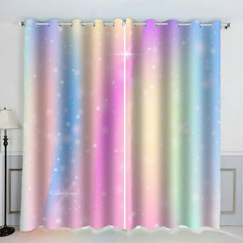 MEVASA Gardinen Regenbogen Verdunklungsvorhänge Wohnzimmer Schlafzimmer Kinderzimmer Mädchen Jungen 3D Polyester Wunderschöner Regenbogen Vorhänge Ösen 150 x 166 BxH