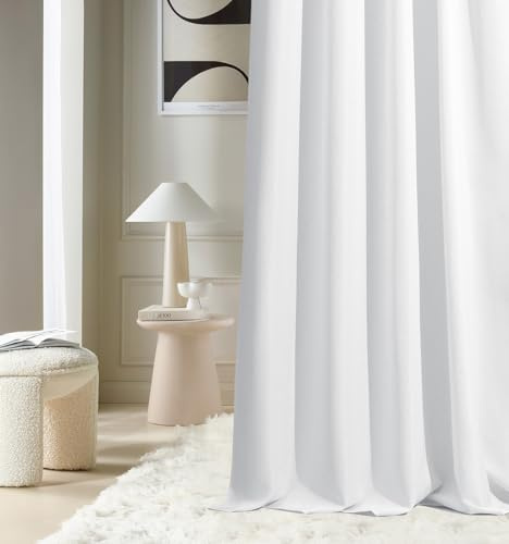 ROOM99 Tenda con occhielli argentati, Aura, 140 x 280 cm, larghezza x altezza, oscurante, decorazione moderna, per soggiorno, camera da letto, bianco, 1 pezzo