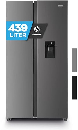 Heinrich´s Side-by-Side Kühlschrank, Kühlgefrierkombination mit 439L Mega Gesamtvolumen, NO-FROST, 151L Gefriervolumen, inkl. Wasserspender, LED Beleuchtung,Touch-Bedienung, Multi-Airflow-System,Inox