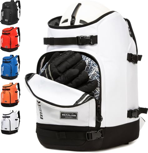 MERALIAN Skischuhtasche – 50L Skischuh-Reiserucksack, wasserdichter Snowboardstiefel-Rucksack für Reisegeschäfte Ausrüstung einschließlich Helm, Brille und Oberbekleidung (Weiß-05)