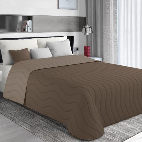 MAXIME MAISON - Dessus de Lit 2 Personnes 240x260 (100 GR/mq) Couvre Lit 2 Personnes 240x260, Couverture Lit, Dessus de Lits et Couvre-Lits, Jeté de Lit Double Face (Marron/Moka)