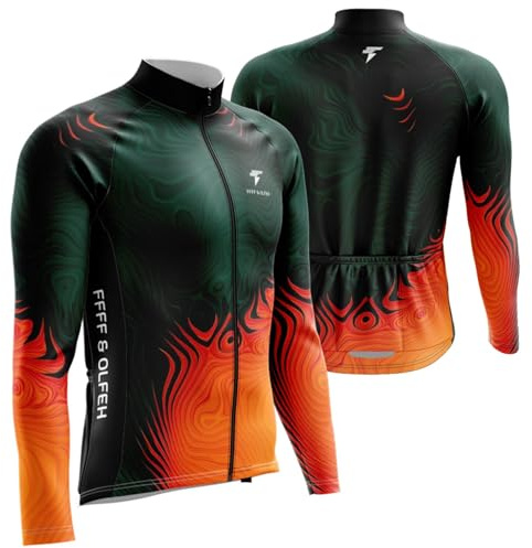 FFFF & OLFEH Maillot de Ciclismo de Manga Larga para Hombre, con Bolsillos, Detalles Reflectantes, Transpirable,Maillot Ciclista de Lana de Invierno