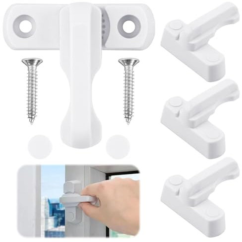 4pcs Fenstersicherung Schwenkriegel mit Befestigungs Schrauben für UPVC Einbruchschutz Fenster Sowie Tür Langlebige Zusatzverriegelung in Weiß Fensterschloss Einbruchschutz Stabile