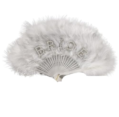 EYRMQWJPC Feather Fans, Folding Feather Fans Bridal Wedding Hand Fan Feather Folding Fan Red White Art Craft Girl Dance Fan Gift Party Home Decor Feather(White)