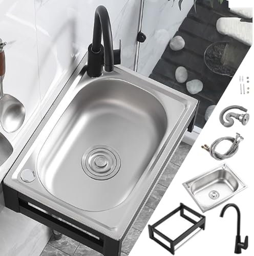 Lavellilavello Da Cucina, Stazione Lavamani Portatile, Lavabo Da Parete, Lavello Commerciale Per Esterni Con Rubinetto Per Acqua Calda E Fredda, Per Garage, Lavanderia,58 * 43