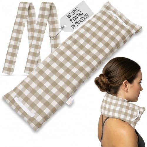 Saco Semillas Microondas - Cojin Térmico Ajustable al Cuerpo-100% Algodón con Mijo y Lavanda-Bolsa para Alivio Natural de Dolores Musculares, Menstrual y Lumbago.Funda extraíble y lavable(Camel C/F)