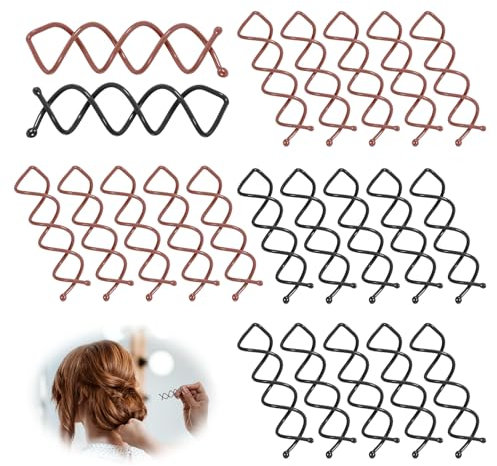 20 Stück Spirale Haarspiralen Haarschmuck Set, Spirale Haar Clip Spiralhaarnadeln Metall Haarspangen mit Rundkopf 5cm/1.97inch Haarklammern, für DIY Haar Stil Schwarz und Kaffee
