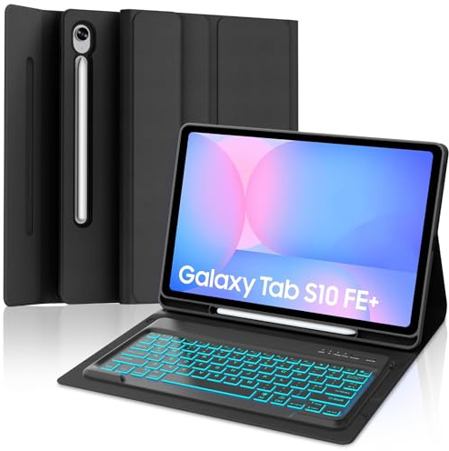SENGBIRCH Keyboard Case for Samsung Galaxy Tab S10 FE Plus 13.1 2025 - UK Layout Detachable Wireless Bluetooth Backlit Keyboard, Protective Folio Cover for Samsung Galaxy Tab S10FE+ Plus 13.1, Black