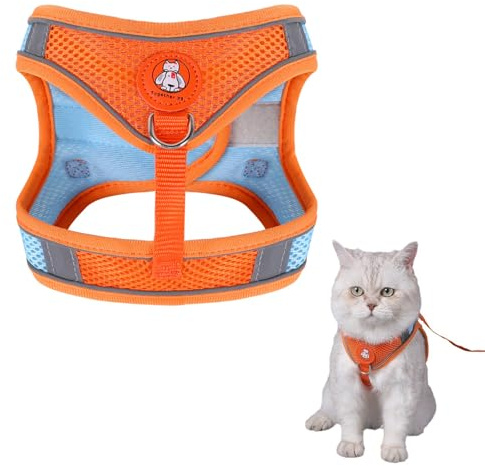 Set di pettorina e guinzaglio per gatti, con strisce riflettenti regolabili, per gatti piccoli adulti, a prova di fuga, adatto per gatti da 2 a 5 kg