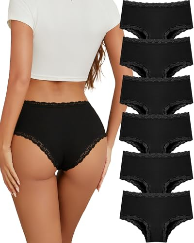 ALL OF SHE 6er Pack Unterhosen Damen Baumwolle Unterwäsche Frauen Brazilian Slip Damen Spitze mit Rock Damen Beste Freundin Geschenke L