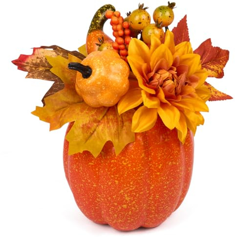 BIULDPY Adorno de Calabaza Artificial para Decoración Otoñal: Set de Calabazas Artificiales Naranjas para el Hogar, Acción de Gracias, Halloween y Navidad