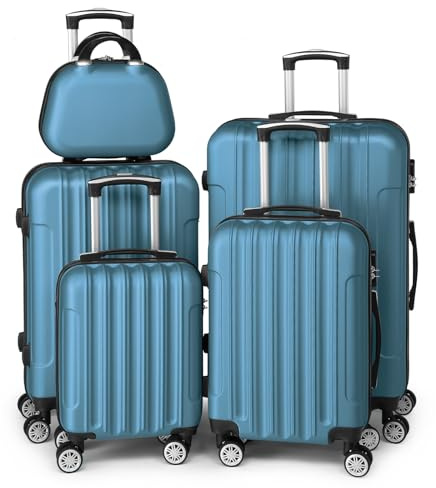 LEADZM Kofferset Koffer Set 5 teilig mit Kosmetikkoffer (Marineblau) | Handgepäck mit Kosmetikkoffer, Reisekoffer Set aus ABS, Gepäckset mit Teleskopgriff