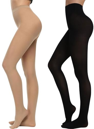 InfiniZer 2 Pairs Tights Women, Opaque Tights for Women 80 Denier (UK, Alpha, M, L, Regular, Regular, Black+Nude)