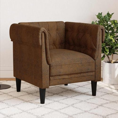 Teenpull Chesterfield-fåtölj brunt tyg, klassisk design, bekväm stoppad fåtölj, robust vardagsrumsmöbler, perfekt för avkoppling, läsning eller tv-tittande, max. 110 kg