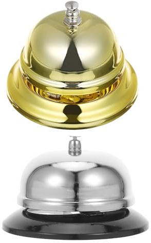 FUNOMOCYA 2 Pezzi Campanello da Tavolo in Argento e Oro Campanello Manuale da Banco per Reception Scuola e Ufficio con Suono Nitido e Resistente all Uso Frequente