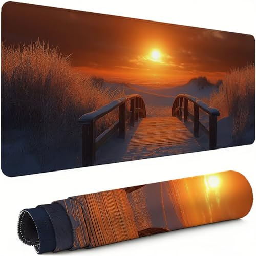 Gaming Mouse Pad Sunset Extended Mouse Mat 1400x600x3mm Non-Slip Desk Mat Large, Soft Smooth Surface, Keyboard Pad Landscape Improved Precision and Speed for Home Office, Gifts for PC Gamers xg-343