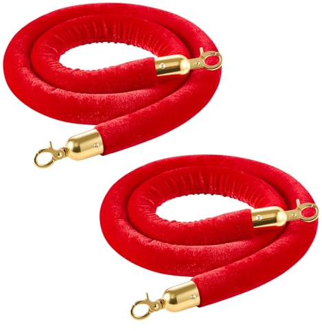 VEVOR Cordon de Délimitation 2PCs de 1,5 m, Corde pour Poteau de Guidage en Velours Rouge, pour Contrôle des Foules Files d'Attente Théâtre Fête Mariage Exposition Événement, avec Crochets Dorés