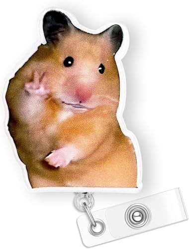 Utdragbar ID-korthållare, sjuksköterska ID-kortshållare, bricka med söt design, badge rulle med klämma för sjuksköterskor, läkare, volontärer (rolig hamster)