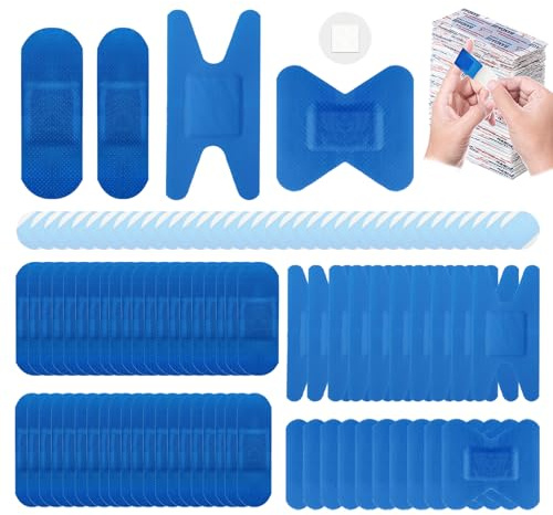 160 cerotti rotondi piccoli trasparenti blu con rilevatore di metalli, 4 specifiche bar, farfalla, a forma di H, rotondi, impermeabili, delicati sulla pelle e traspiranti