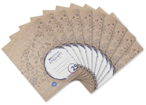 Landré Schulheft A4 Recycling, 16 Blatt, Lin. 25, liniert mit Rand, 10 Stück