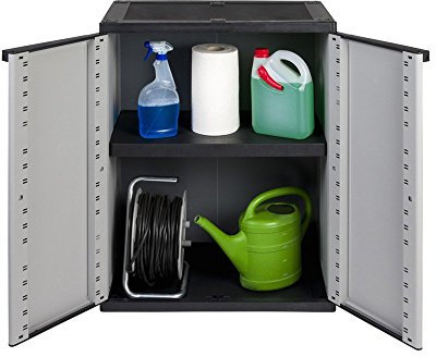 Kreher Kunststoffschrank, Balkonschrak mit einem höhenverstellbaren Boden und abschließbaren Türen. In Grau. Maße ca. 67 x 38 x 85 cm.