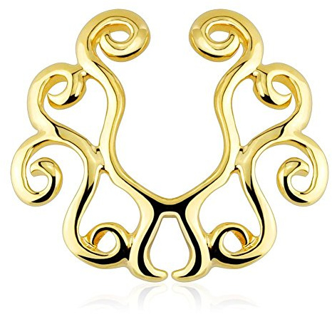 Paula & Fritz® Fake Brustwarzen-Piercing Brustpiercing Frau Maenner Intimpiercing Mann Nippelpiercing 14 Karat vergoldet Wachsende Ranken Edelstahl Chirurgenstahl 316L KX-012