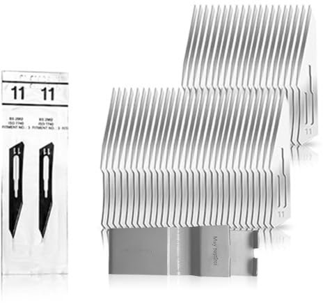 May 50 lame per bisturi Fig. 11 sterili, lame di ricambio in acciaio al carbonio per supporto n. 3, precisione per modellismo, artigianato, cura dei piedi (qualità einz Herenz), con estrattore lama