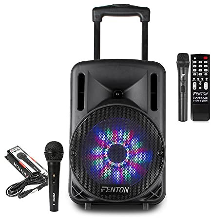 Fenton FT10LED Portable PA Speaker 10 Wireless Battery Powered Sound System with Bluetooth, Microphone Set for Parties, Events, Presentations
