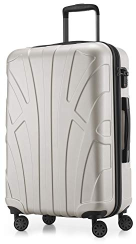 Suitline - Hård sida bagage vagn hård sida hårt skal resväska expanderbar, TSA, (S, M & L), svart, Vitt, 66 cm, Handbagage