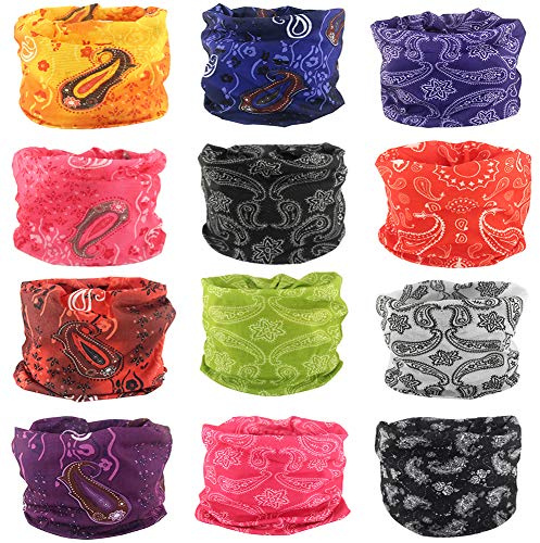 Cutewing Neck Gaiter Masks Tube Scarf,12PCS Paisley Face Mask Tube Bandanas,Seamless Face Covering Magic Headband UV Headwrap Balaclavas for Sports Workout Fitness